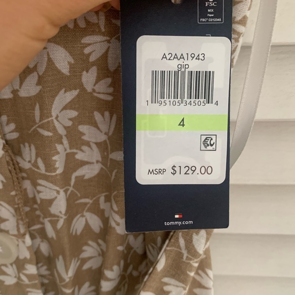Tommy Hilfiger Tan/White Women's North Beach Leaves Flutter Sleeve Dress. Size 4 - Picture 5 of 5